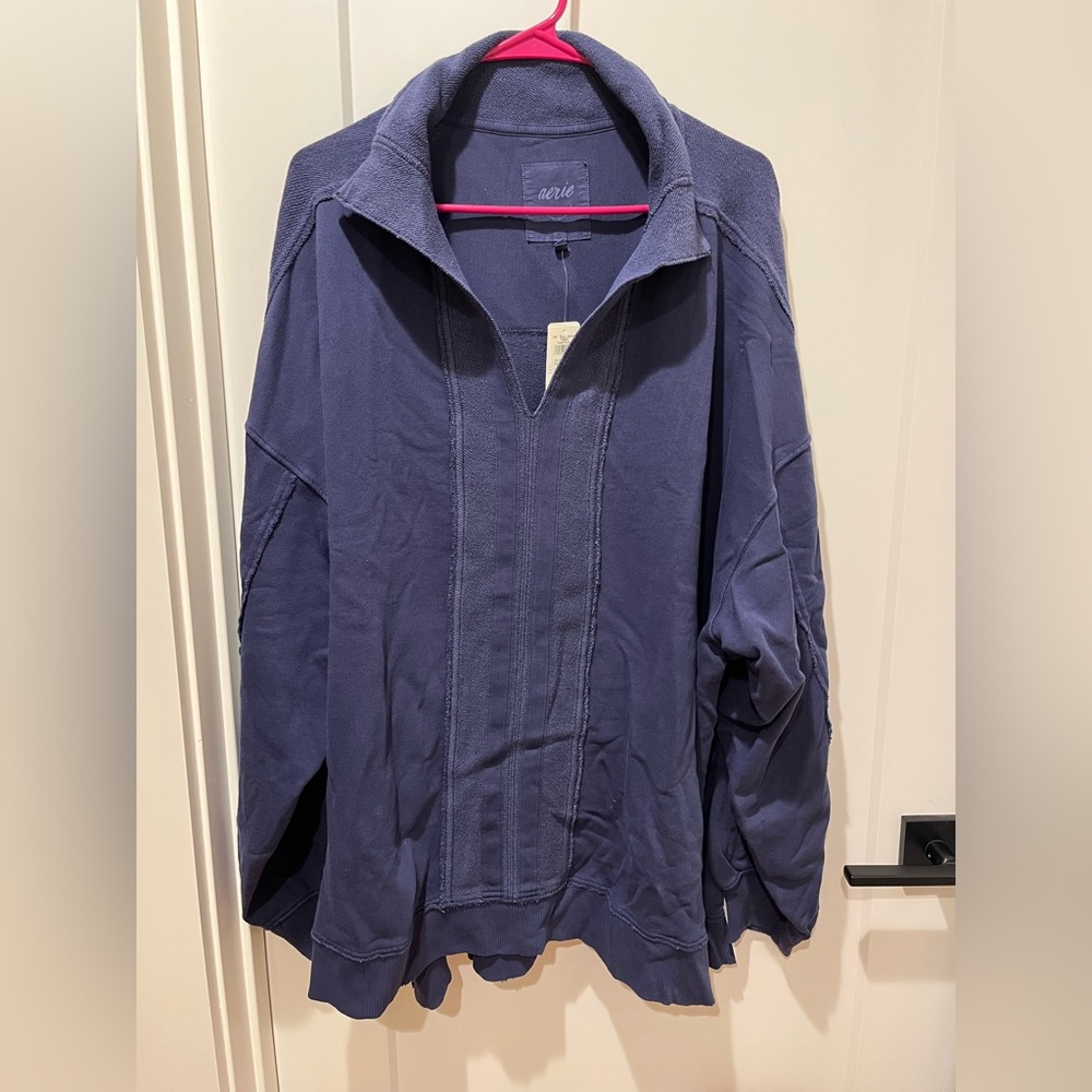 Navy Quarter-Zip Look Pullover